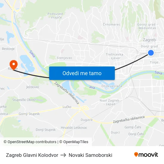 Zagreb Glavni Kolodvor to Novaki Samoborski map