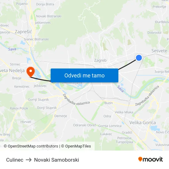 Culinec to Novaki Samoborski map