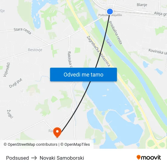 Podsused to Novaki Samoborski map