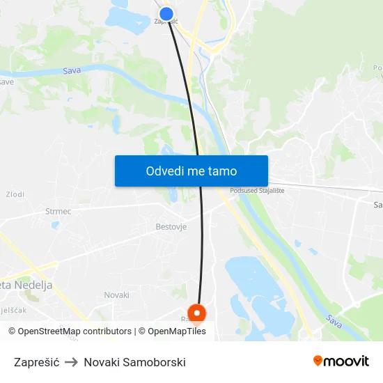Zaprešić to Novaki Samoborski map
