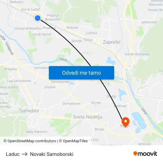 Laduc to Novaki Samoborski map