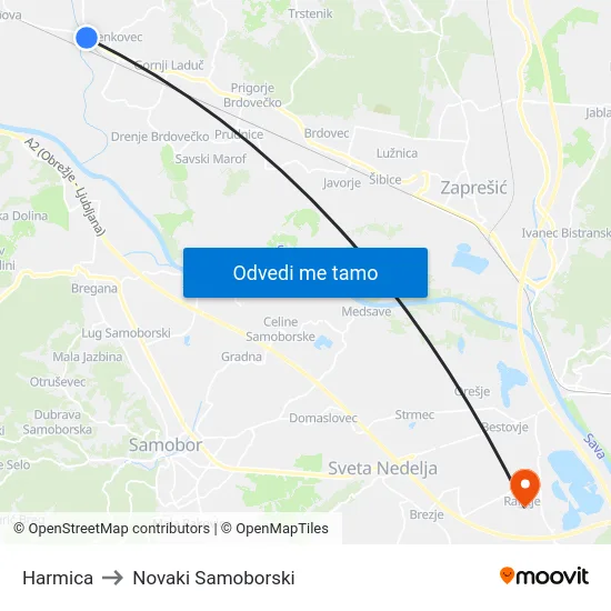 Harmica to Novaki Samoborski map