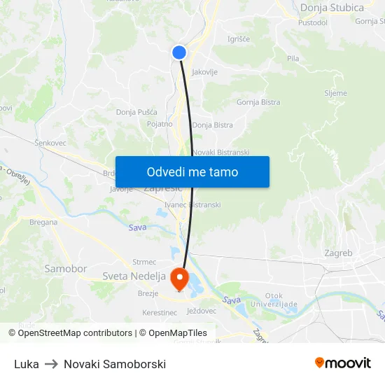 Luka to Novaki Samoborski map