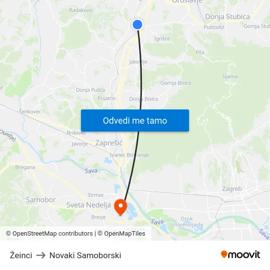 Žeinci to Novaki Samoborski map