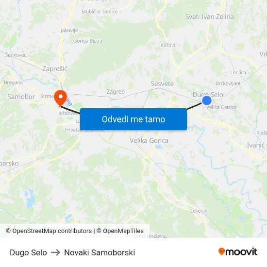 Dugo Selo to Novaki Samoborski map