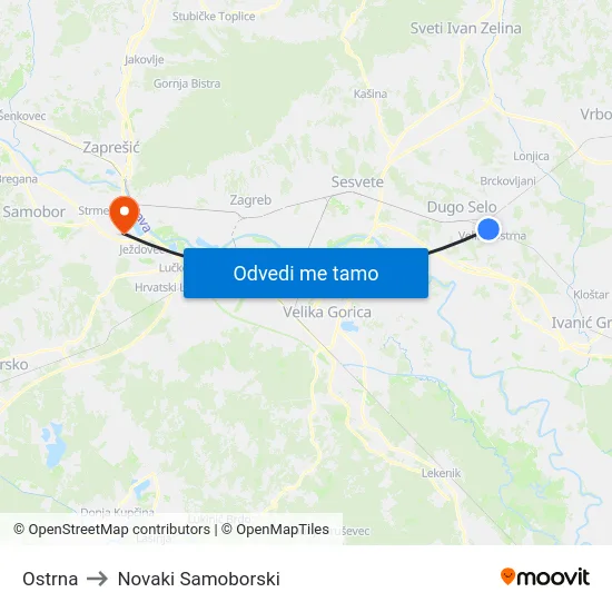 Ostrna to Novaki Samoborski map