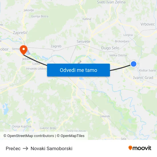 Prečec to Novaki Samoborski map