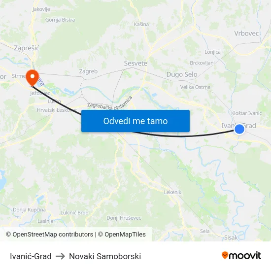 Ivanić-Grad to Novaki Samoborski map
