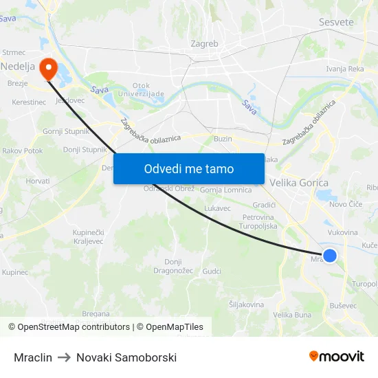 Mraclin to Novaki Samoborski map