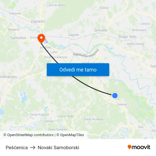 Pešćenica to Novaki Samoborski map