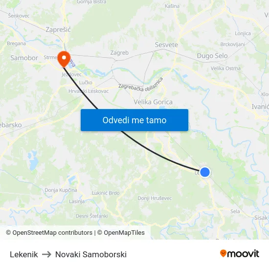 Lekenik to Novaki Samoborski map