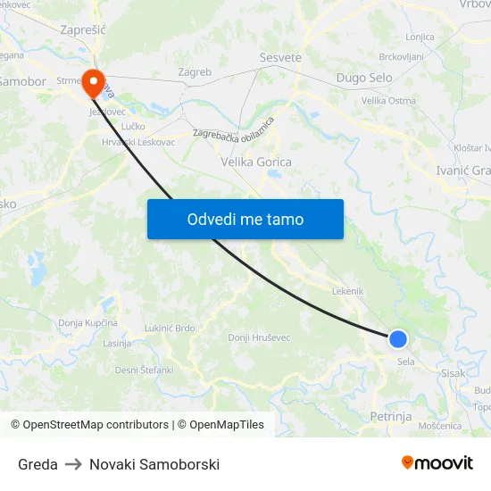 Greda to Novaki Samoborski map