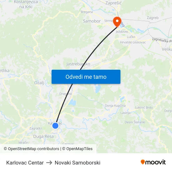 Karlovac Centar to Novaki Samoborski map