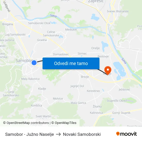 Samobor - Južno Naselje to Novaki Samoborski map