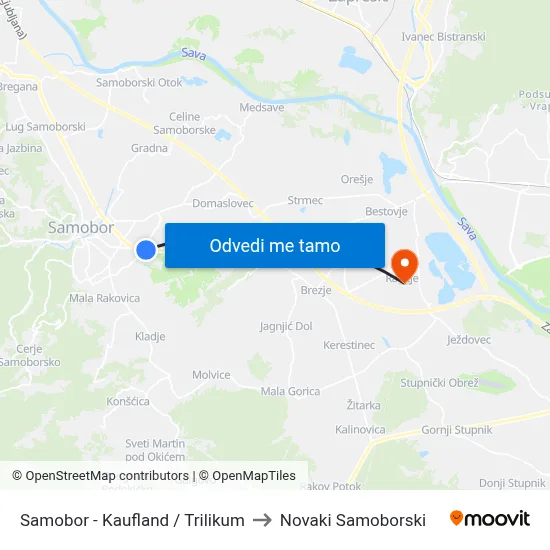 Samobor - Kaufland / Trilikum to Novaki Samoborski map
