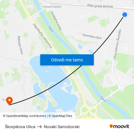 Škorpikova Ulica to Novaki Samoborski map