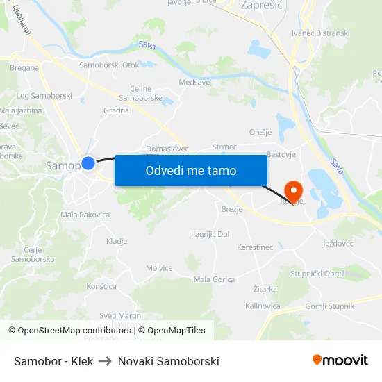 Samobor - Klek to Novaki Samoborski map