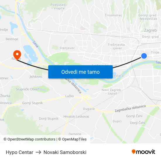 Hypo Centar to Novaki Samoborski map