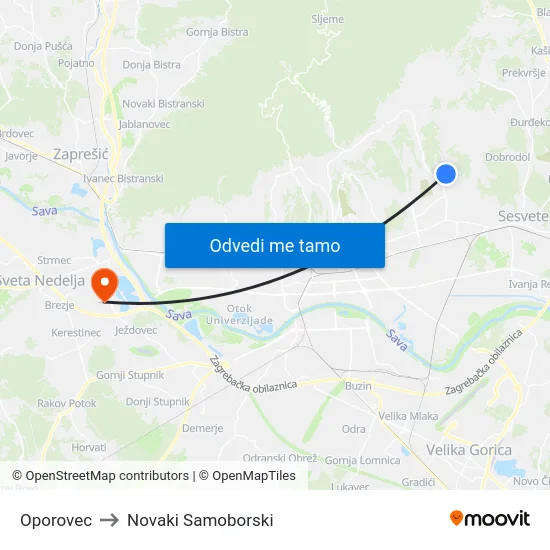 Oporovec to Novaki Samoborski map