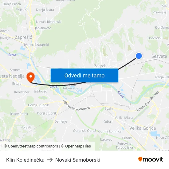 Klin-Koledinečka to Novaki Samoborski map