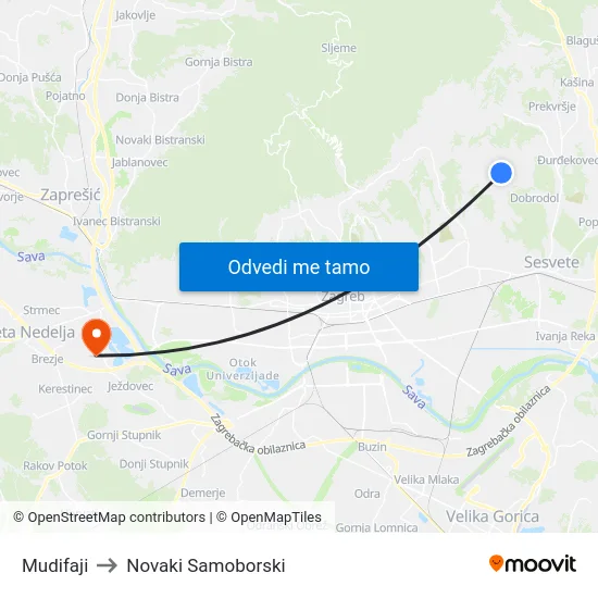 Mudifaji to Novaki Samoborski map