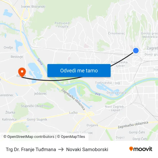 Trg Dr. Franje Tuđmana to Novaki Samoborski map