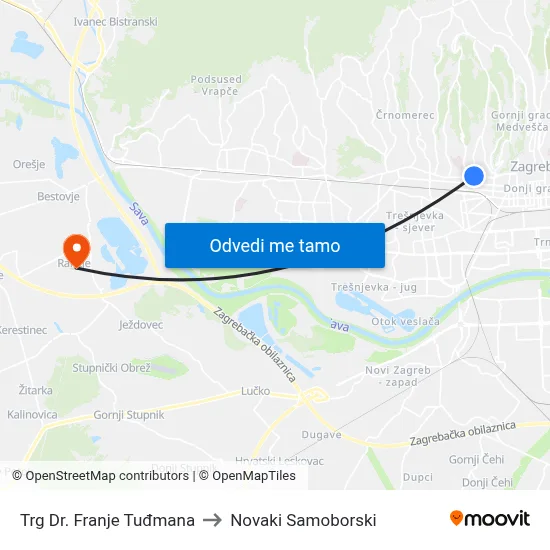 Trg Dr. Franje Tuđmana to Novaki Samoborski map