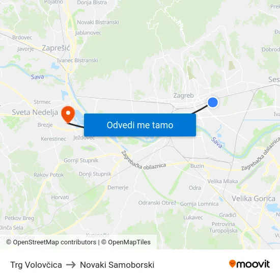 Trg Volovčica to Novaki Samoborski map