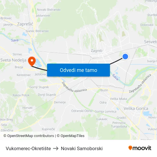 Vukomerec-Okretište to Novaki Samoborski map