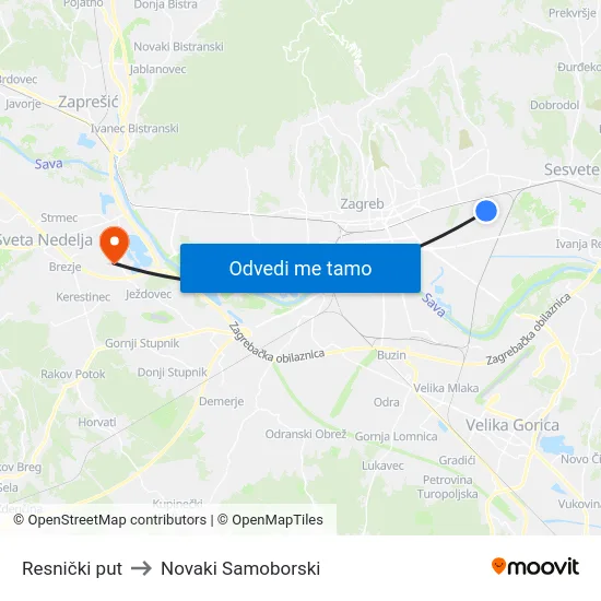 Resnički put to Novaki Samoborski map