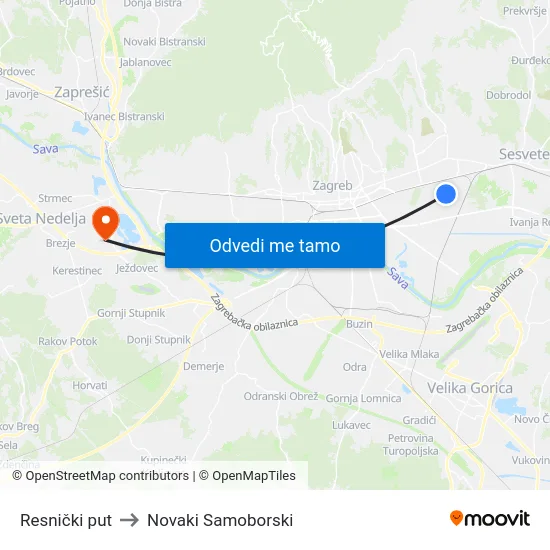 Resnički put to Novaki Samoborski map