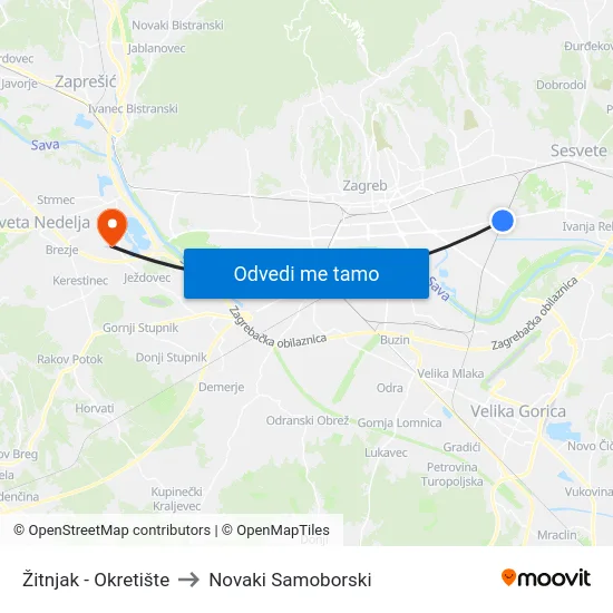 Žitnjak - Okretište to Novaki Samoborski map