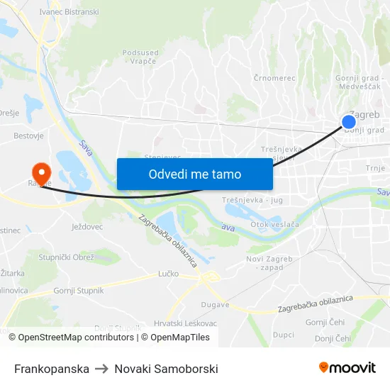 Frankopanska to Novaki Samoborski map