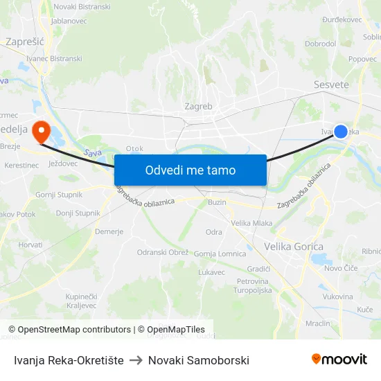 Ivanja Reka-Okretište to Novaki Samoborski map