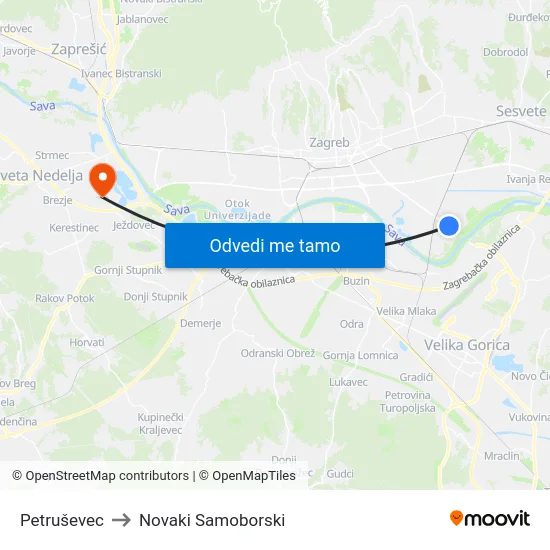 Petruševec to Novaki Samoborski map