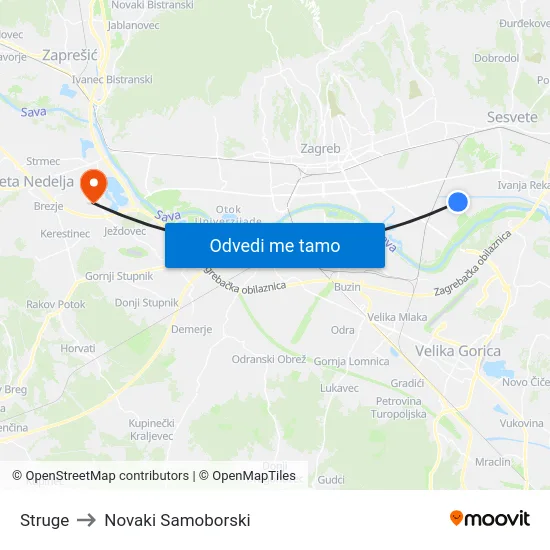 Struge to Novaki Samoborski map