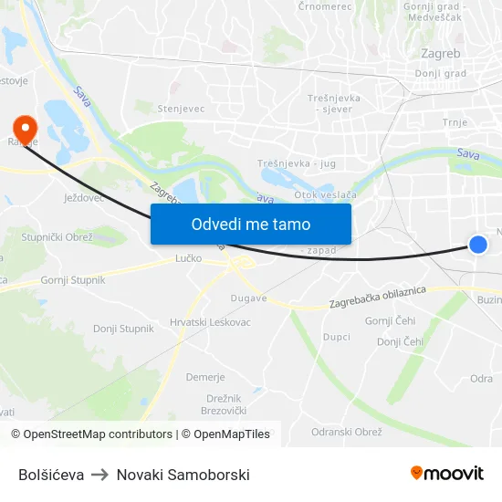 Bolšićeva to Novaki Samoborski map
