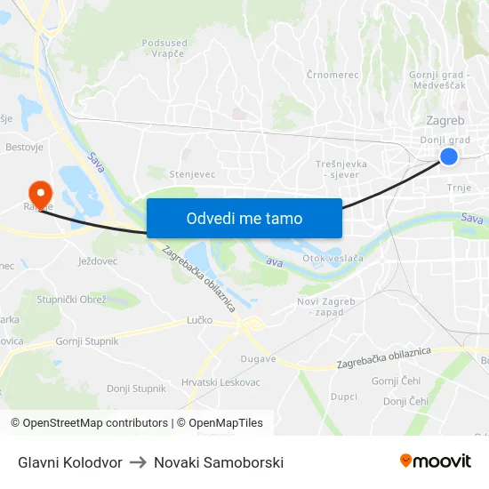 Glavni Kolodvor to Novaki Samoborski map