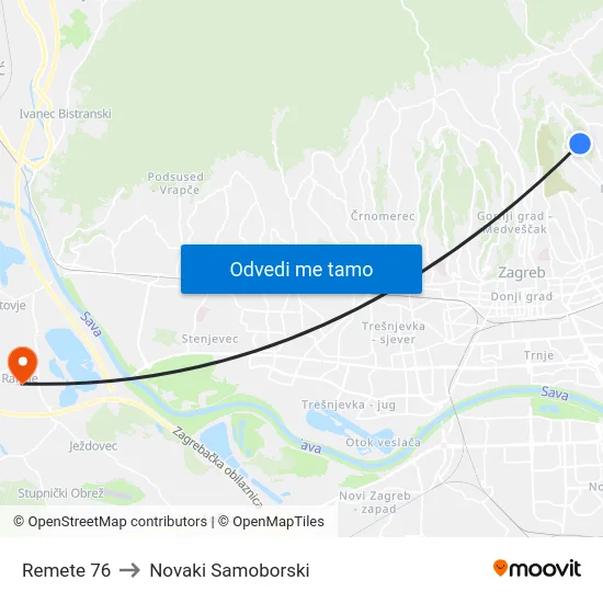 Remete 76 to Novaki Samoborski map