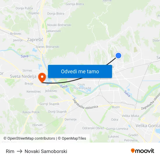 Rim to Novaki Samoborski map