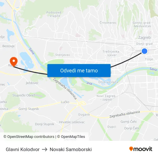 Glavni Kolodvor to Novaki Samoborski map