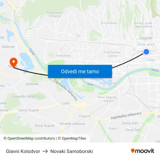 Glavni Kolodvor to Novaki Samoborski map