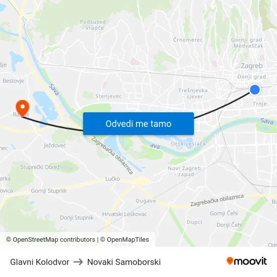 Glavni Kolodvor to Novaki Samoborski map
