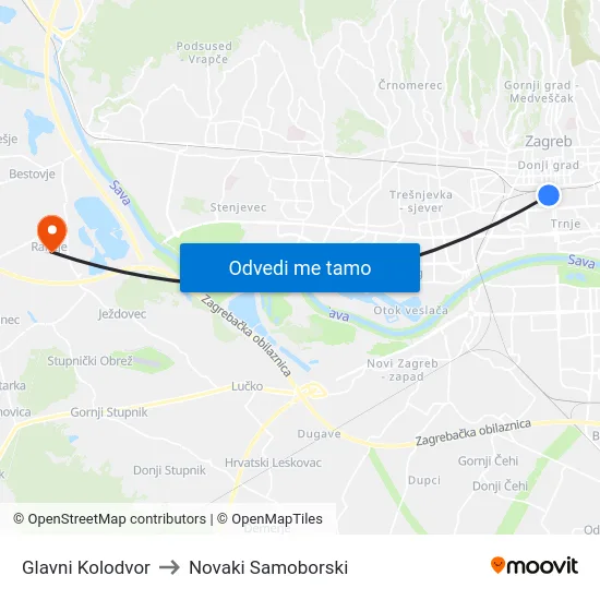 Glavni Kolodvor to Novaki Samoborski map