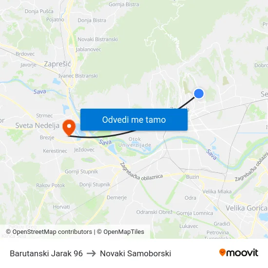 Barutanski Jarak 96 to Novaki Samoborski map