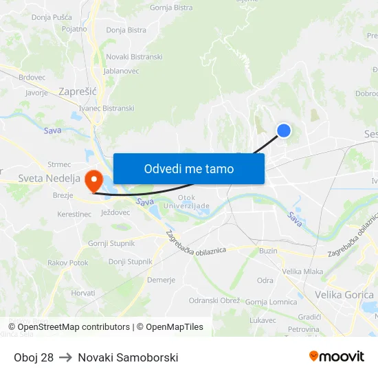 Oboj 28 to Novaki Samoborski map