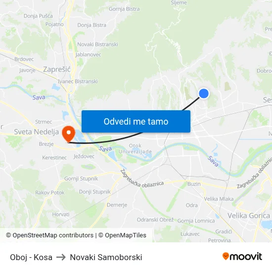 Oboj - Kosa to Novaki Samoborski map