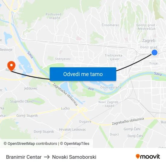 Branimir Centar to Novaki Samoborski map