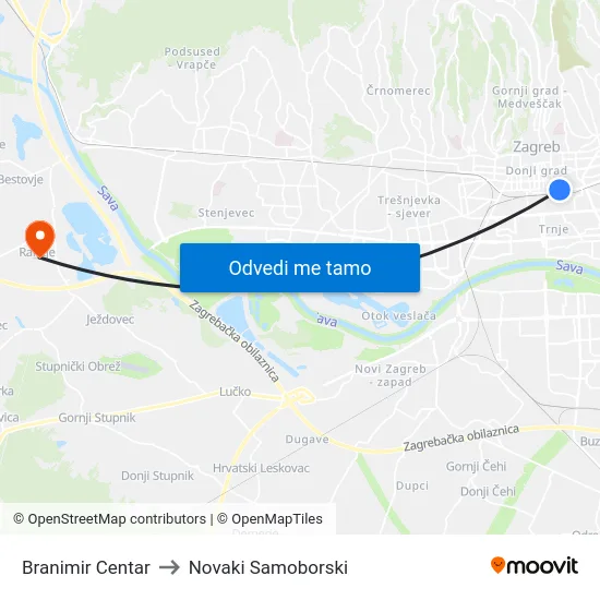 Branimir Centar to Novaki Samoborski map