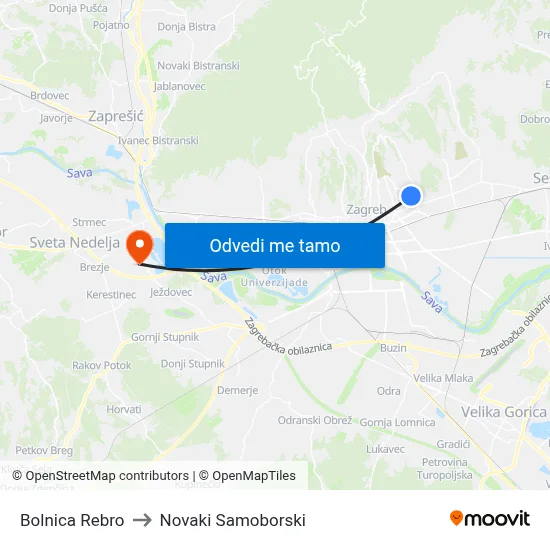 Bolnica Rebro to Novaki Samoborski map